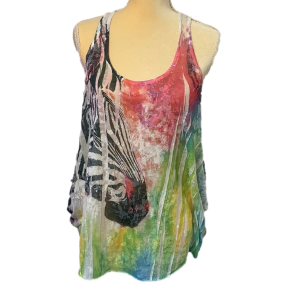 2B Bebe Rainbow Tie Dye Zebra Lightweight Sleeveless Tank Top Size Small